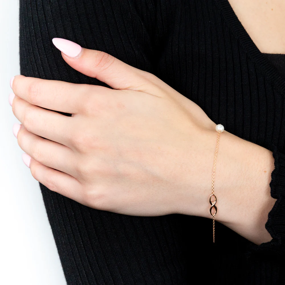 9ct Rose Gold 19cm Freshwater Pearl and Infinity Bracelet - Image 3