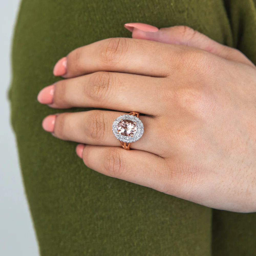 9ct Rose Gold 2.00ct Morganite and Diamond Ring - Image 3