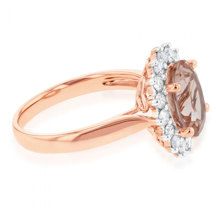 9ct Rose Gold 2.30ct Morganite and 1/2 Carat Diamond Ring - Image 2