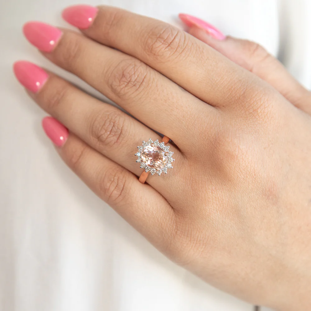 9ct Rose Gold 2.30ct Morganite and 1/2 Carat Diamond Ring - Image 4