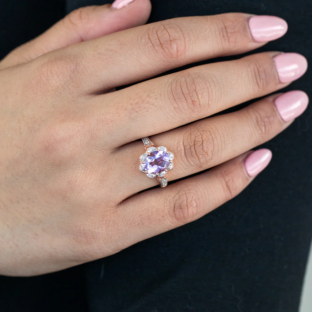9ct Rose Gold 2.40ct Amethyst and 1/10 Carat Diamond Ring - Image 4