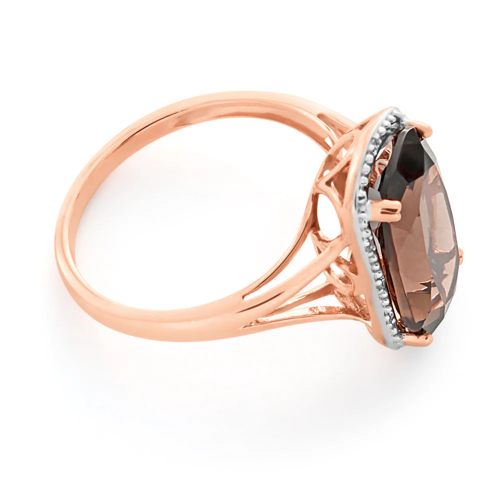 9ct Rose Gold 4.00 Carats Smokey Quartz and Diamond Ring  *No Resize* - Image 2