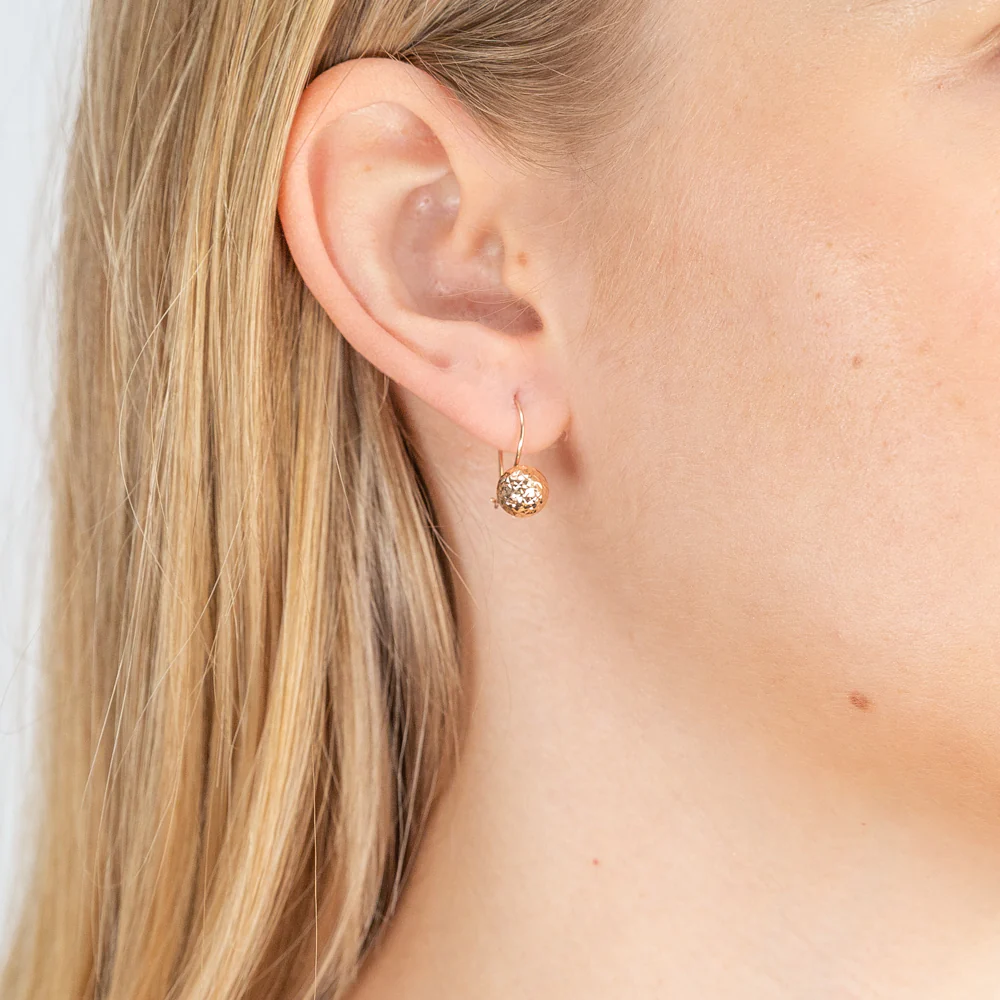 9ct Rose Gold 7mm Diamond Cut Euroball Earrings - Image 2