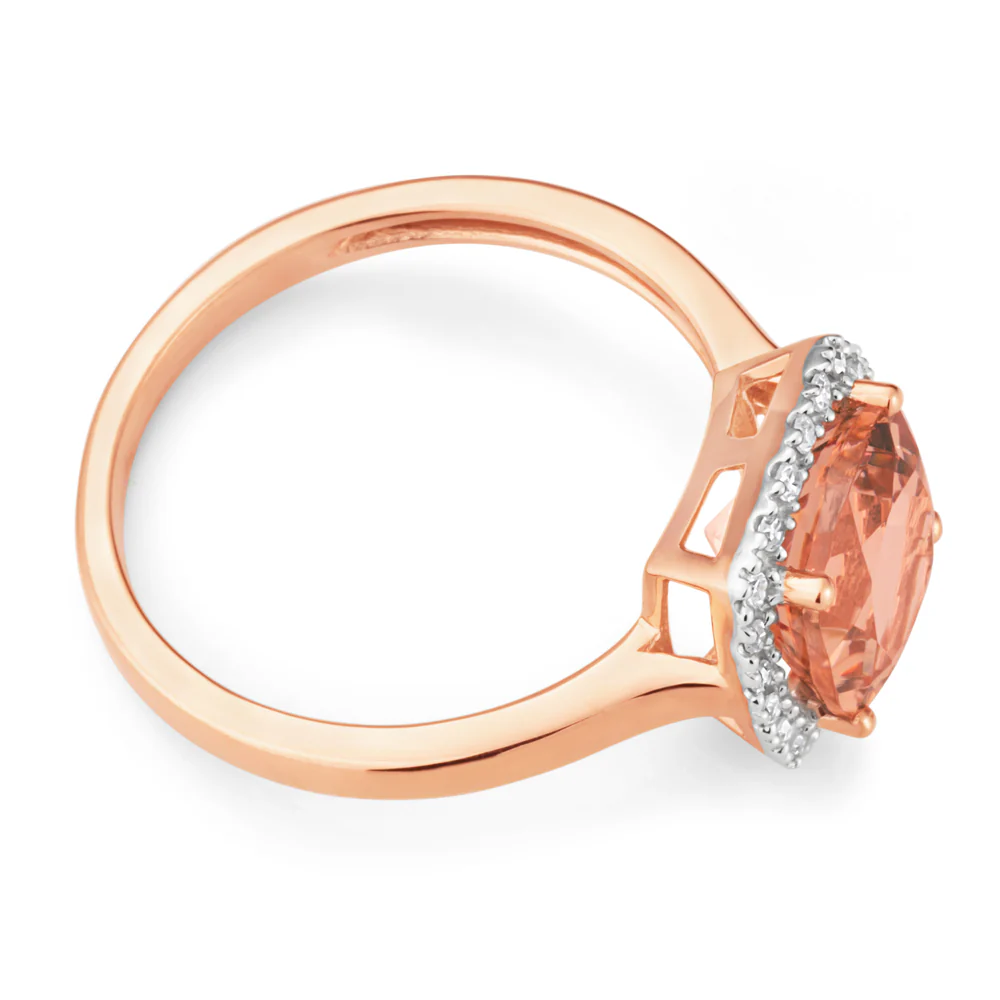 9ct Rose Gold 8mm 2.00 Carat Cushion Cut Morganite and 0.10 Carat Diamond Ring - Image 2