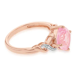 9ct Rose Gold Created Peach Sapphire and Diamond Cushion Cut  Ring - Image 2