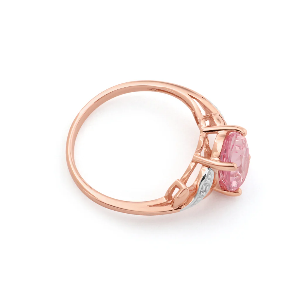 9ct Rose Gold Created Peach Sapphire & Diamond Ring - Image 2