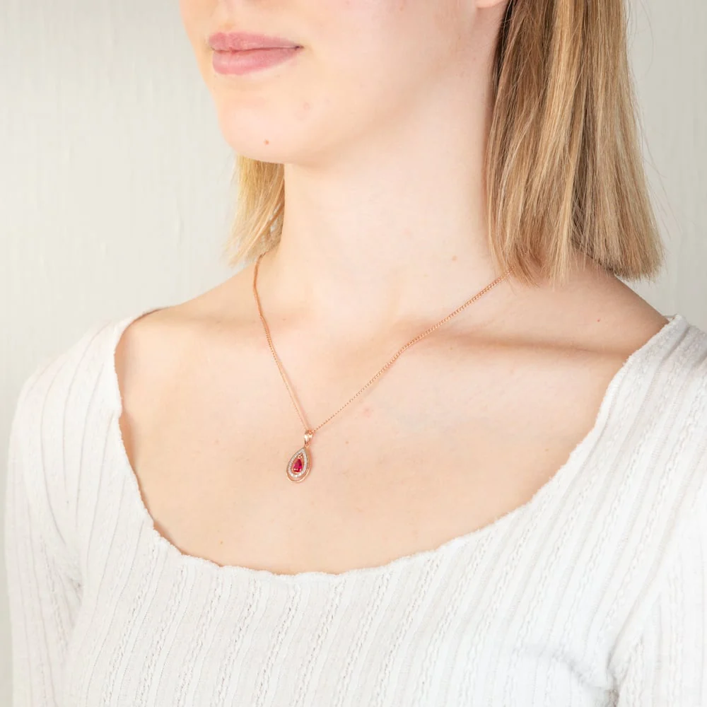 9ct Rose Gold Diamond And Created Ruby Pendant - Image 2
