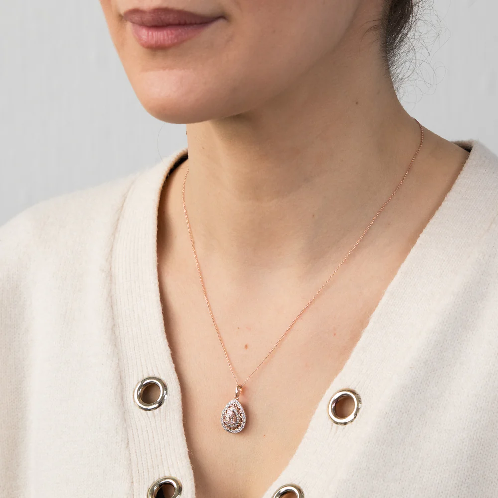 9ct Rose Gold Diamond And Oval Morganite  Pendant - Image 2