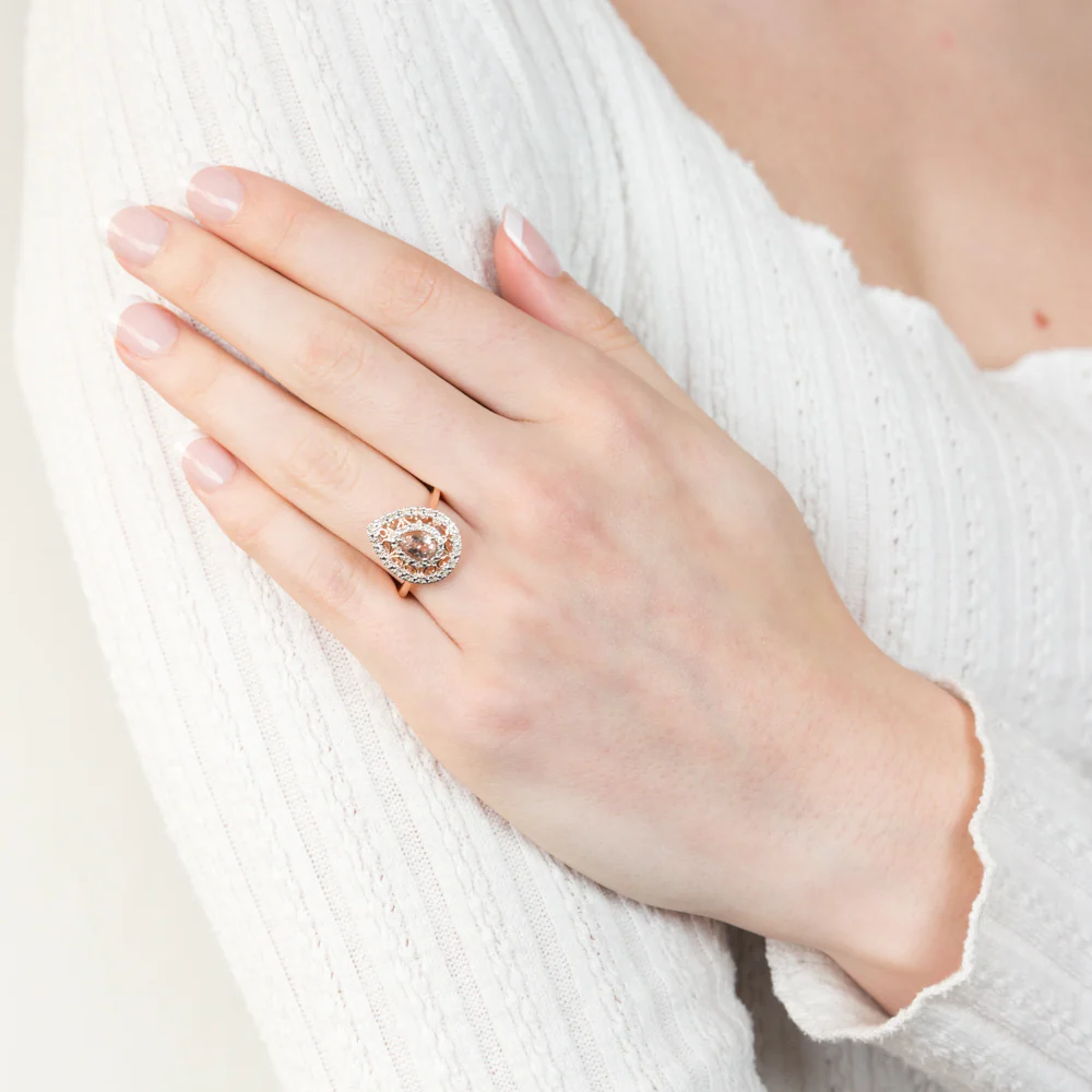9ct Rose Gold Diamond And Oval Natural Morganite Pear Ring - Image 3