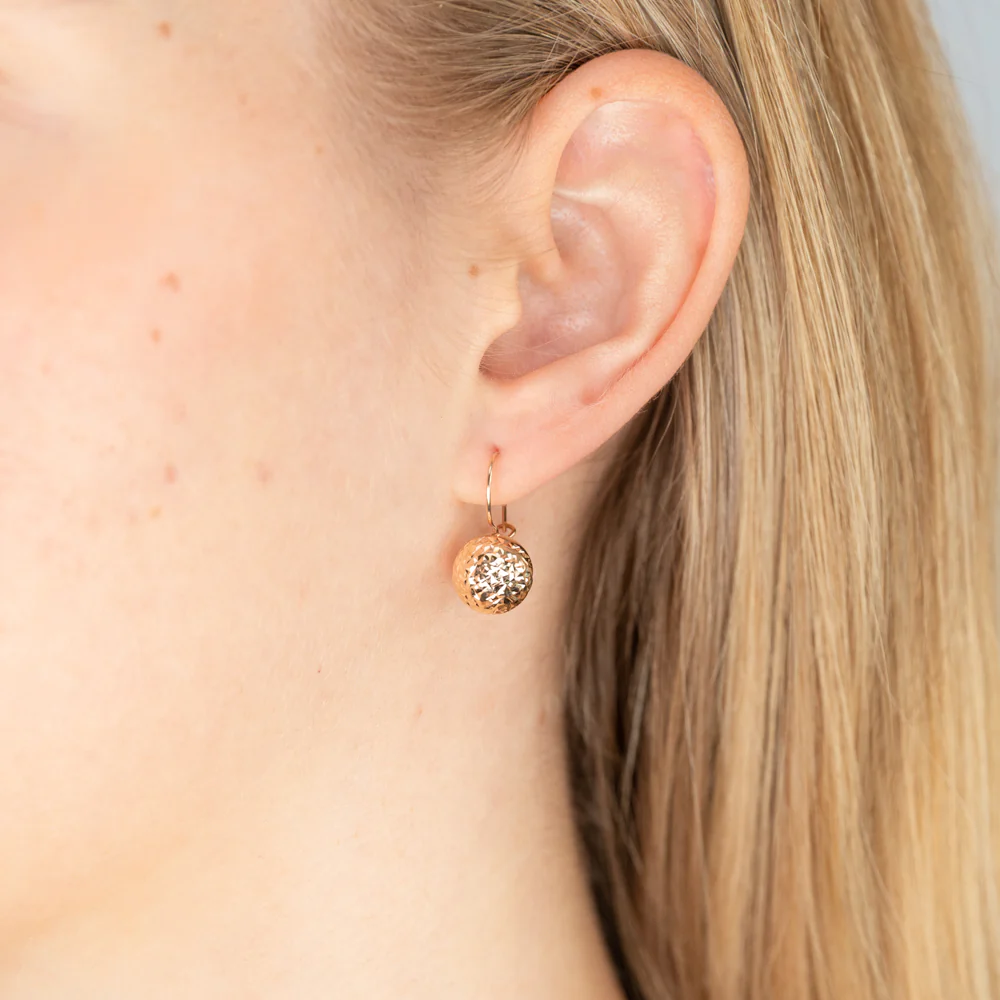 9ct Rose Gold Diamond Cut 10mm Ball Earwire Earrings - Image 2