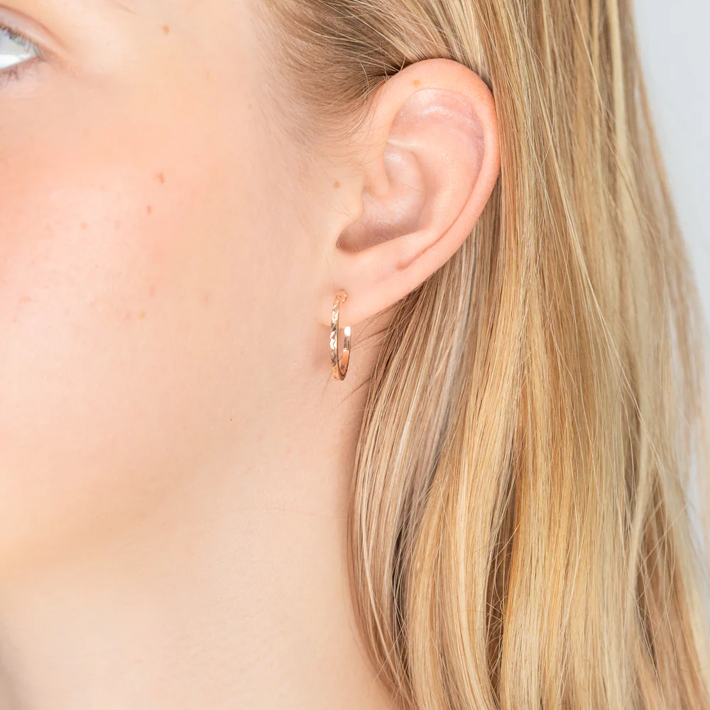 9ct Rose Gold Diamond Cut 15mm Hoop Earrings - Image 2
