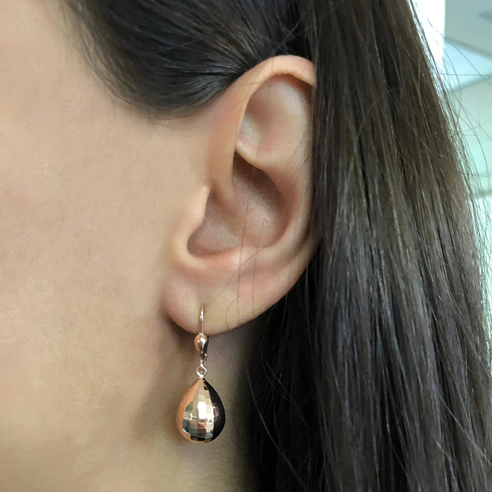 9ct Rose Gold Diamond-Cut Hook Tear Drop Earrngs 9R - Image 2