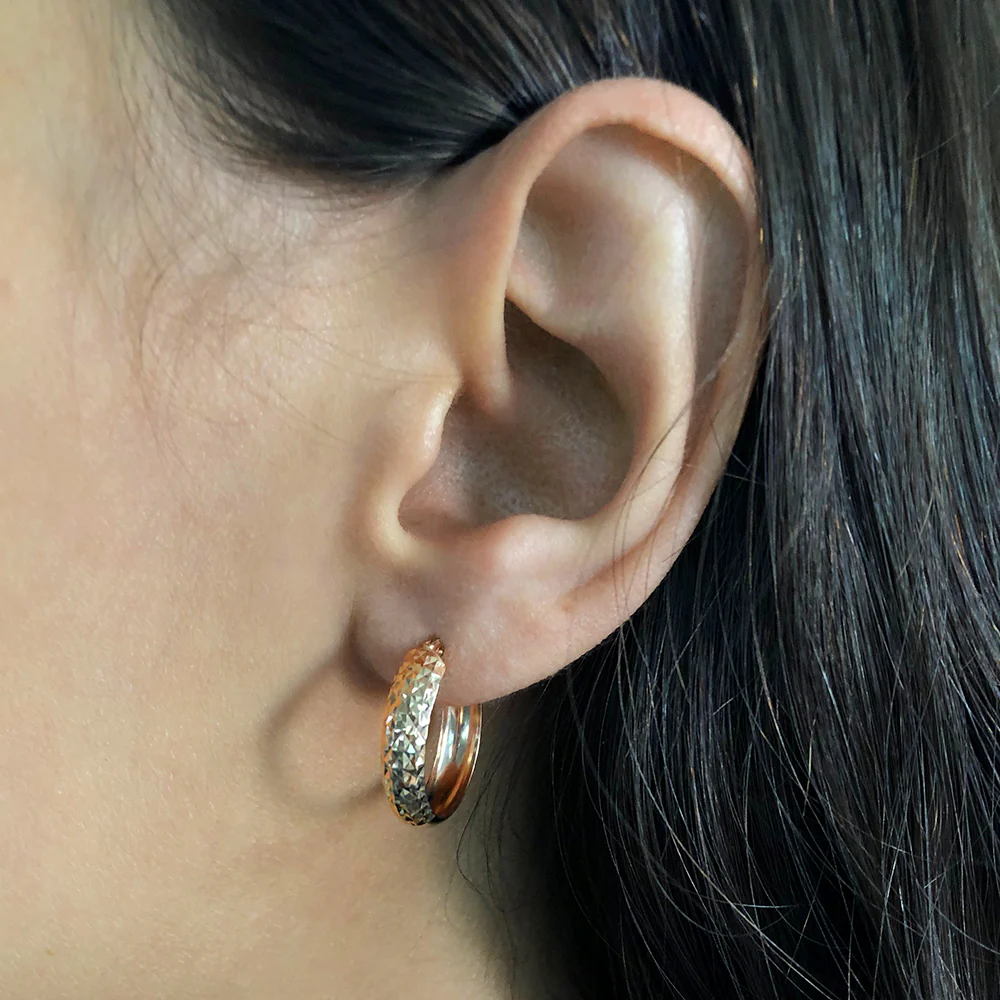 9ct Rose Gold Diamond Cut Hoop Earrings - Image 2