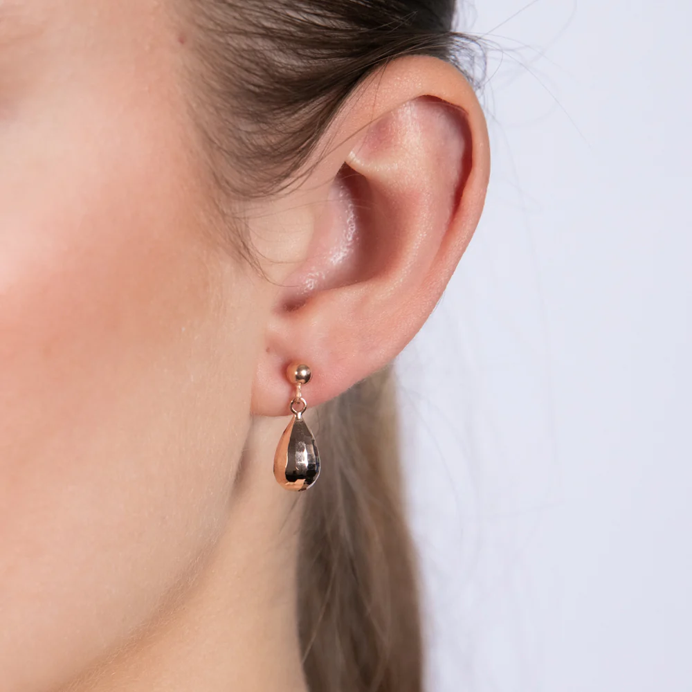 9ct Rose Gold Diamond Cut Tear Drop Earring - Image 2
