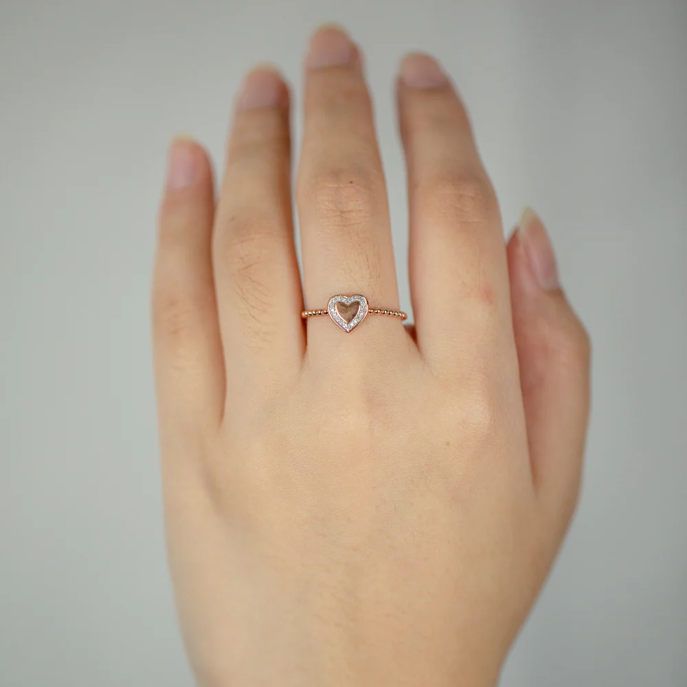 9ct Rose Gold Diamond Heart Signet Ring with 20 Brilliant Diamonds - Image 2