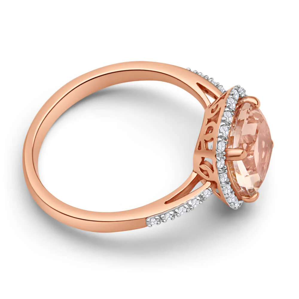 9ct Rose Gold Diamond + Morganite Ring - Image 2