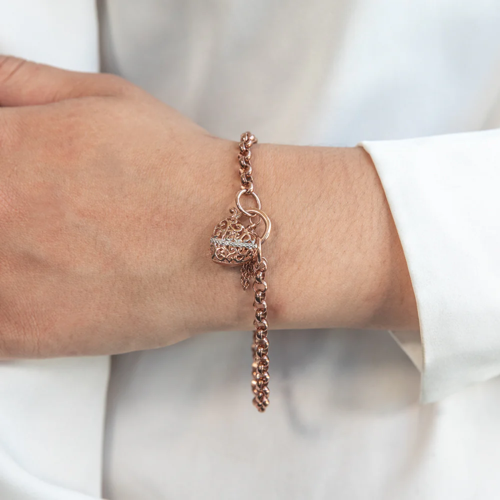 9ct Rose Gold Fancy Padlock Belcher Bracelet - Image 3