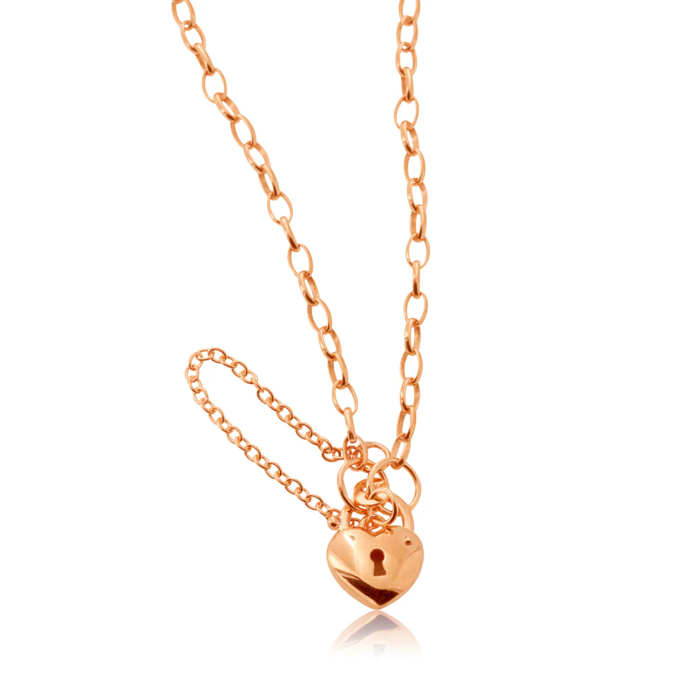 9ct Rose Gold Heart Locket Belcher Padlock Bracelet 18cm - Image 2