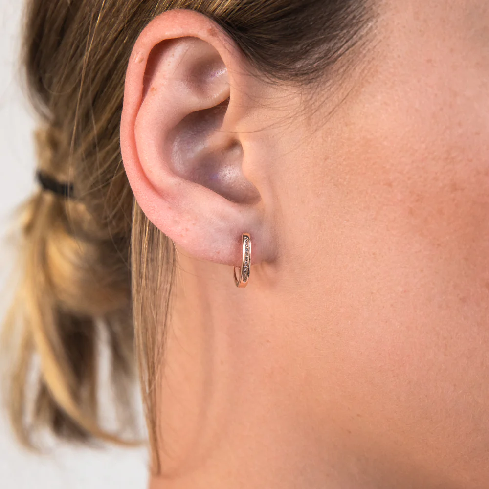 9ct Rose Gold Hoop Earrings with 20 Brilliant Diamonds - Image 2