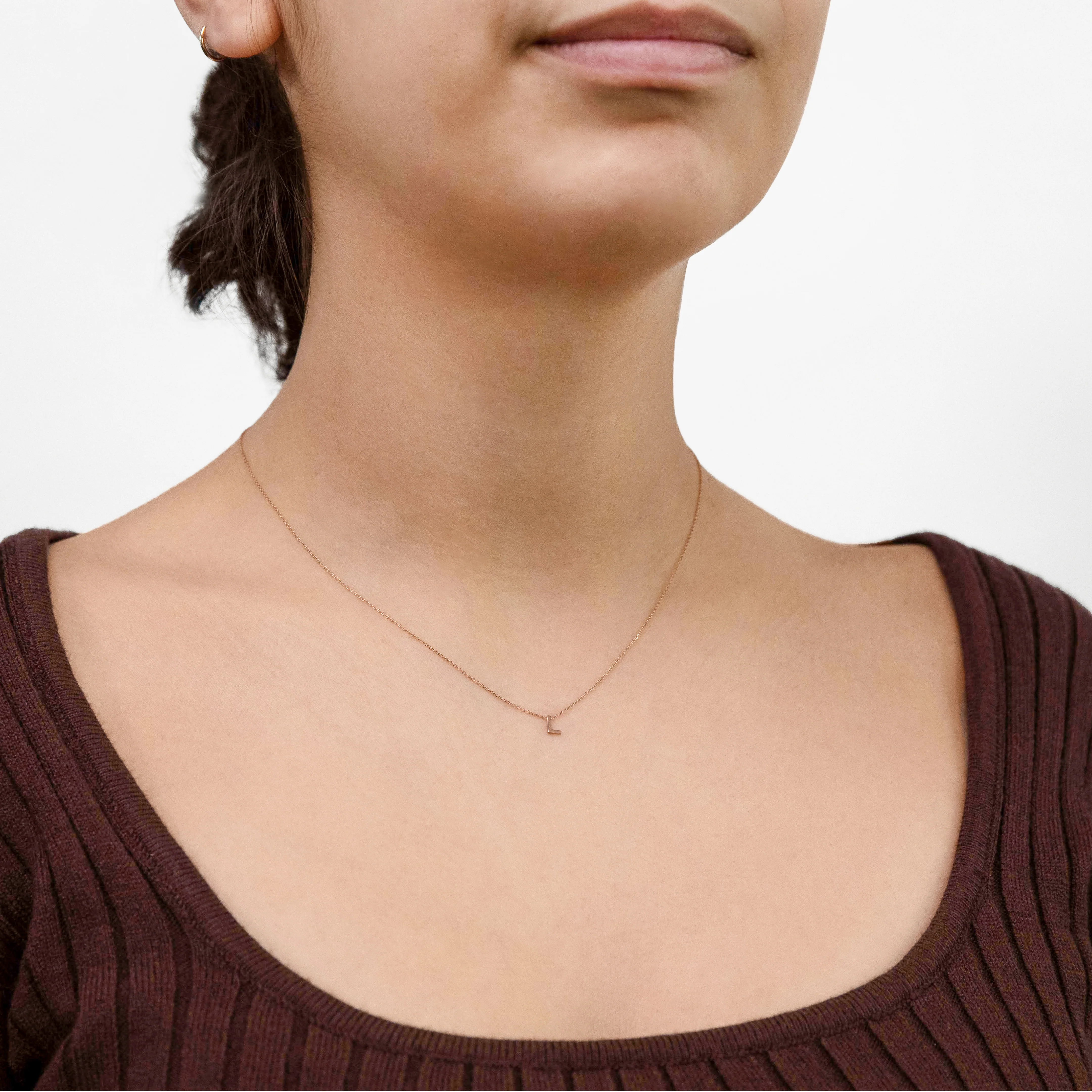 9ct Rose Gold Initial "L" Pendant on 43cm Chain - Image 2