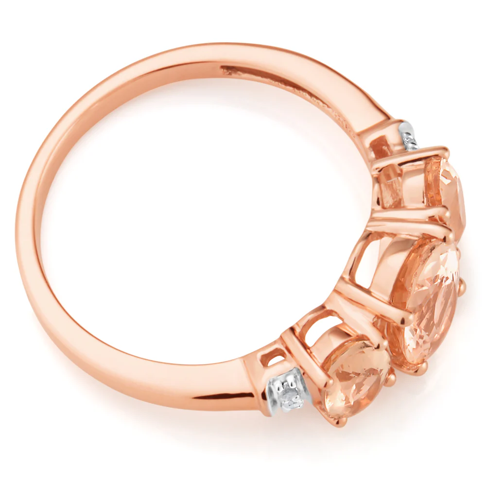 9ct Rose Gold Morganite 1.98CT & Diamond 0.025CT Trilogy Ring - Image 2