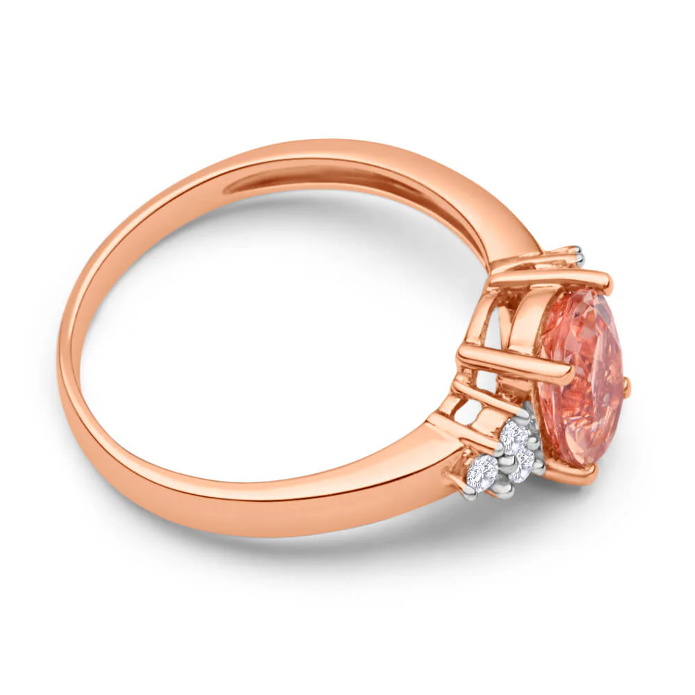 9ct Rose Gold Morganite 8x6mm and Diamond Ring - Image 2