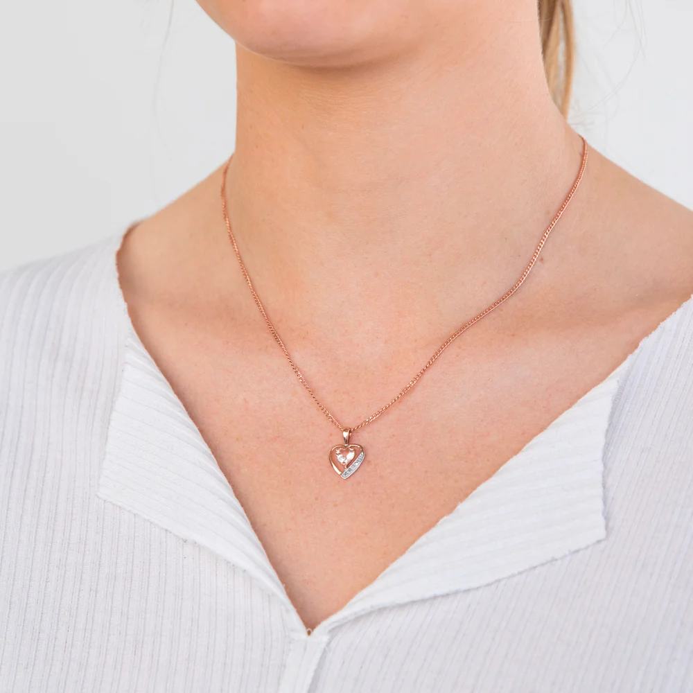 9ct Rose Gold Morganite and Diamond Heart Pendant - Image 2