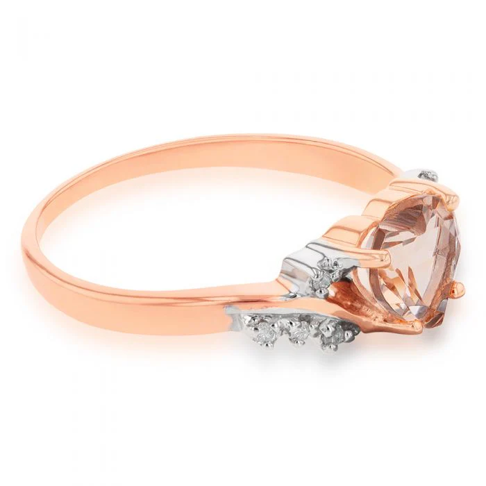 9ct Rose Gold Morganite and Diamond Heart Ring - Image 2