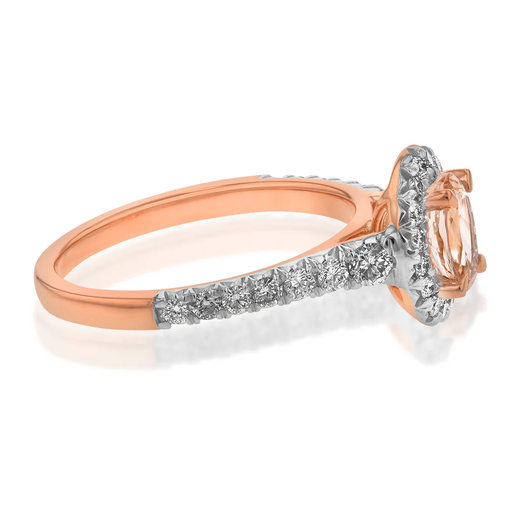 9ct Rose Gold Morganite and Diamond Oval Halo Ring - Image 2