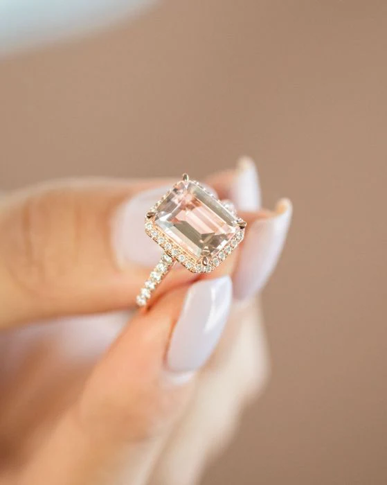 9ct Rose Gold Morganite and Diamond Ring - Image 3