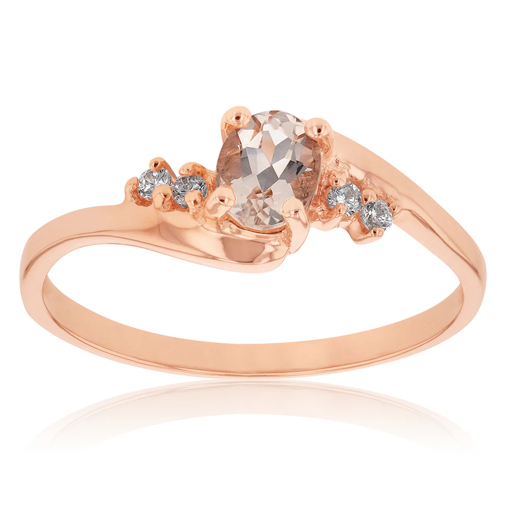 9ct Rose Gold Morganite and Zirconia Oval Ring *Resize 1-2 Sizes