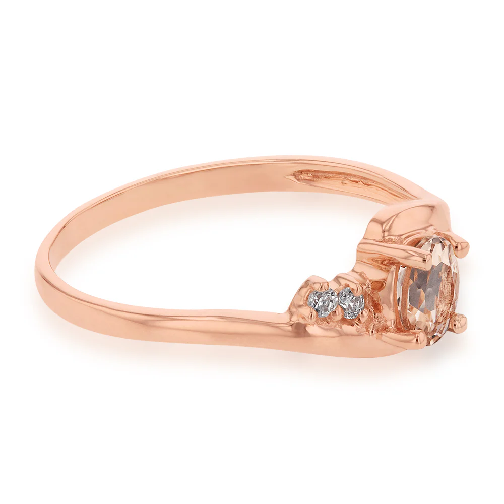 9ct Rose Gold Morganite and Zirconia Oval Ring *Resize 1-2 Sizes - Image 2