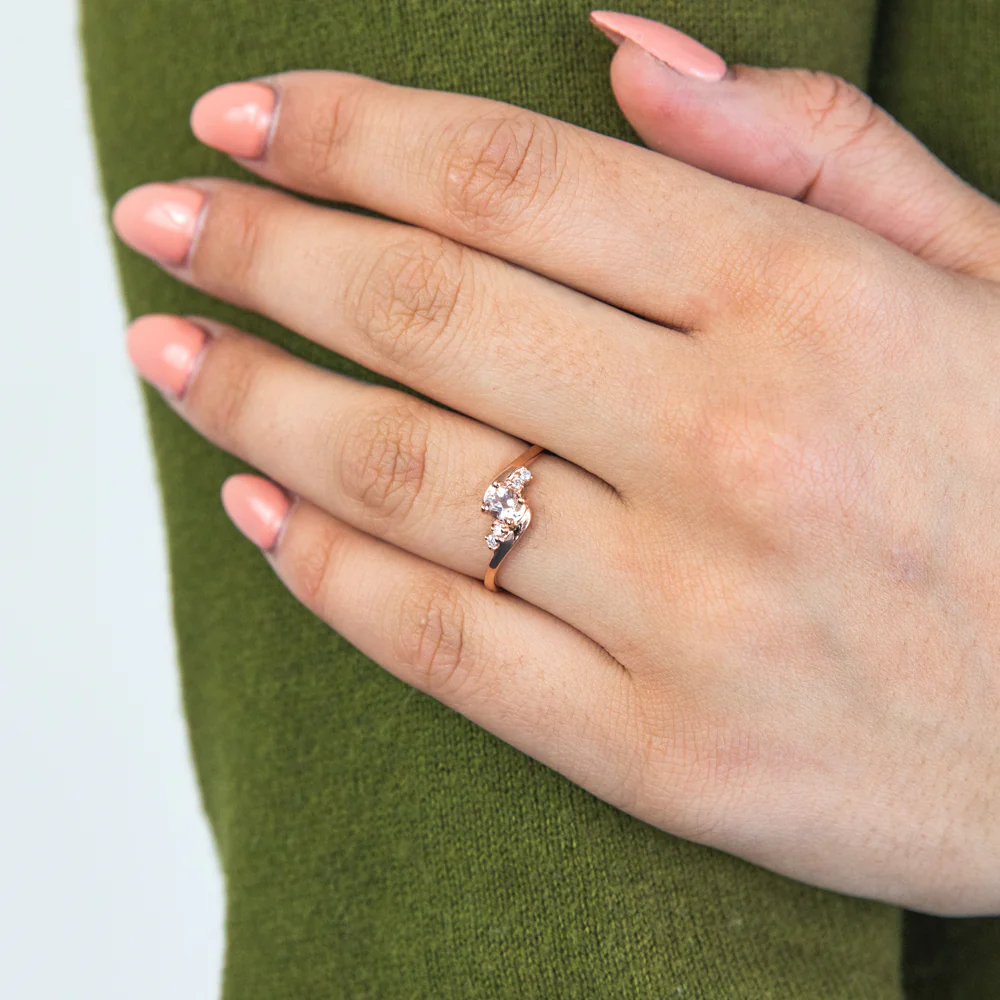 9ct Rose Gold Morganite and Zirconia Oval Ring *Resize 1-2 Sizes - Image 3
