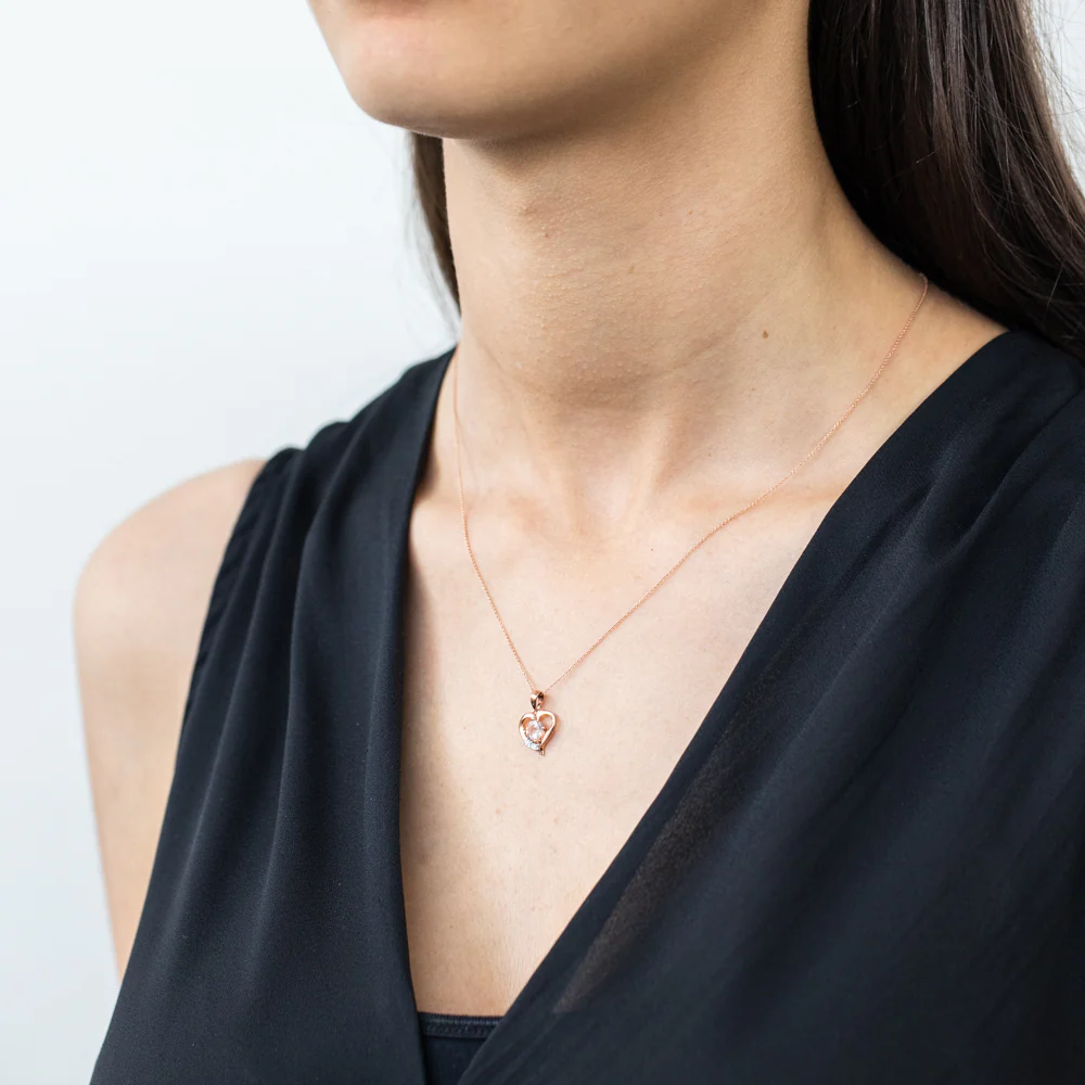 9ct Rose Gold Morganite & Diamond Heart Pendant with 44cm Chain Included - Image 2