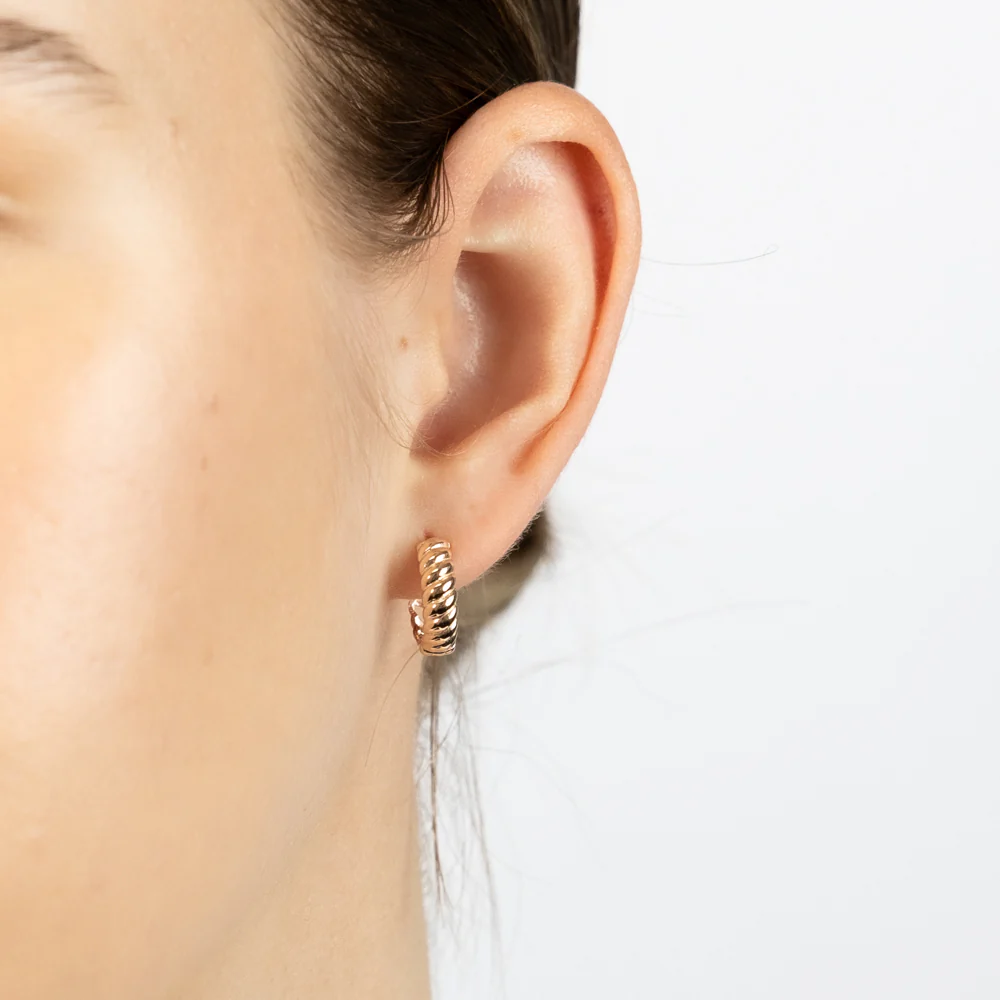 9ct Rose Gold Patterned 10.5mm Hoop Earrings - Image 2