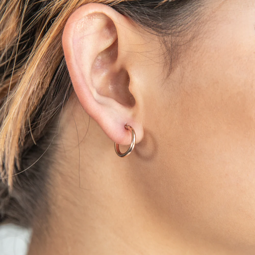 9ct Rose Gold Plain 10mm Hoop Earrings European made - Image 2