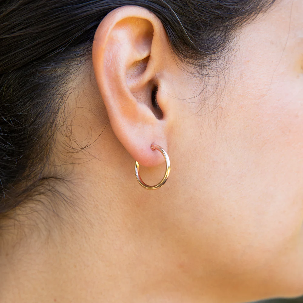 9ct Rose Gold Plain 15mm Hoop Earrings European made - Image 2