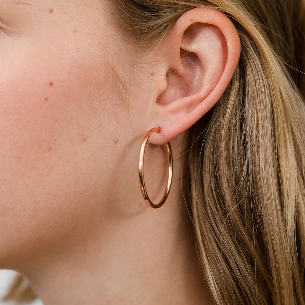 9ct Rose Gold Plain 30mm Hoop Earrings European made - Image 2