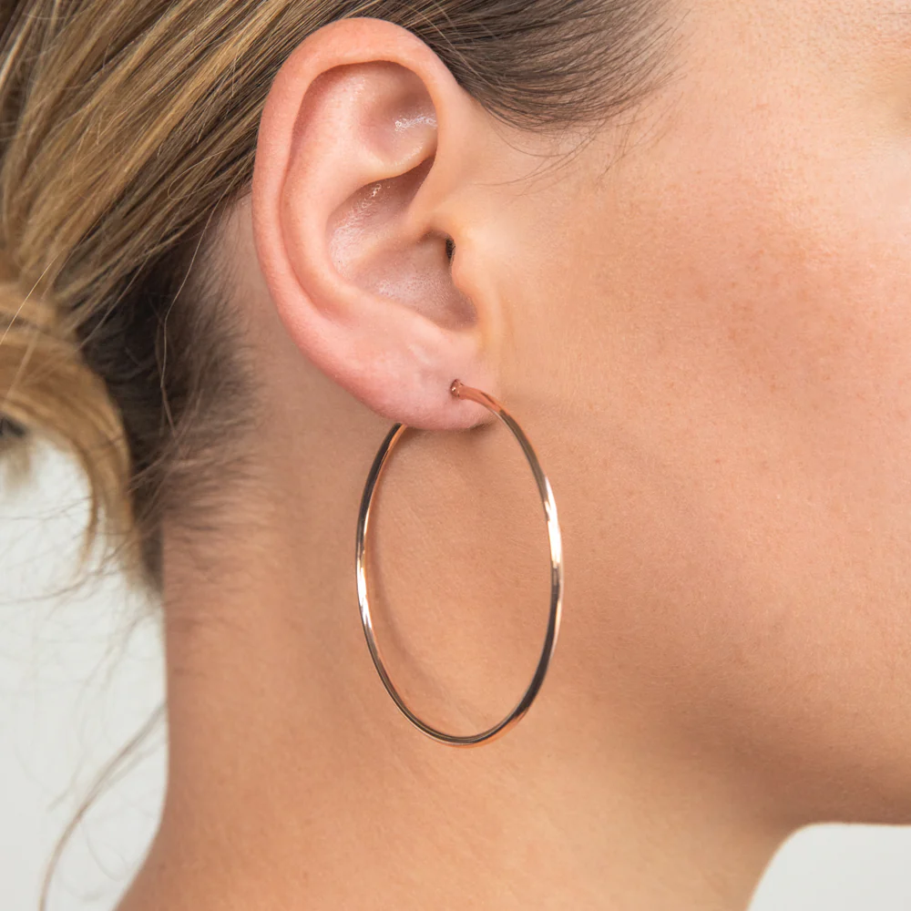 9ct Rose Gold Plain 50mm Hoop Earrings European made - Image 2