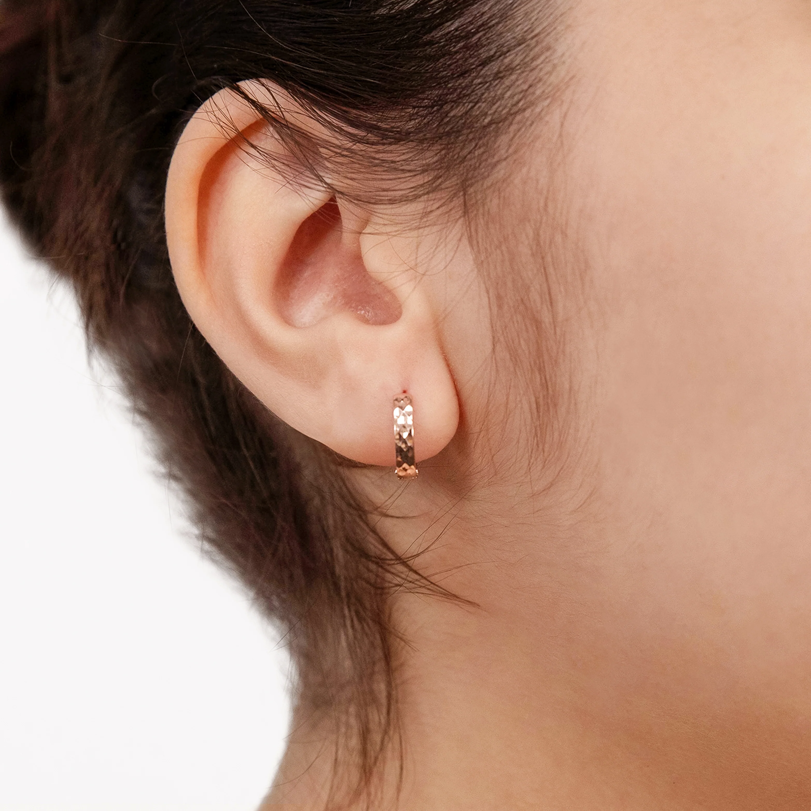 9ct Rose Gold Pyramid Creole Earrings - Image 2