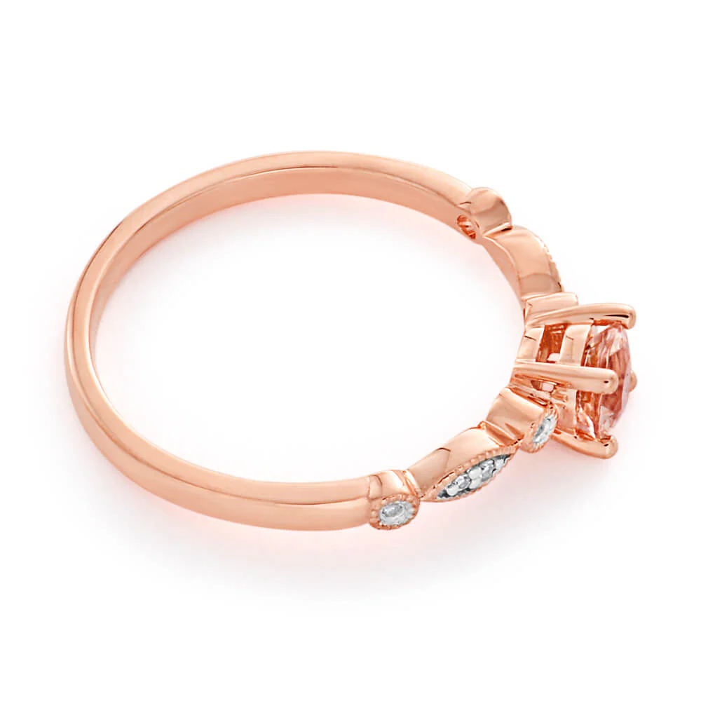 9ct Rose Gold Round Cut 0.45ct Morganite and Diamond Ring - Image 2