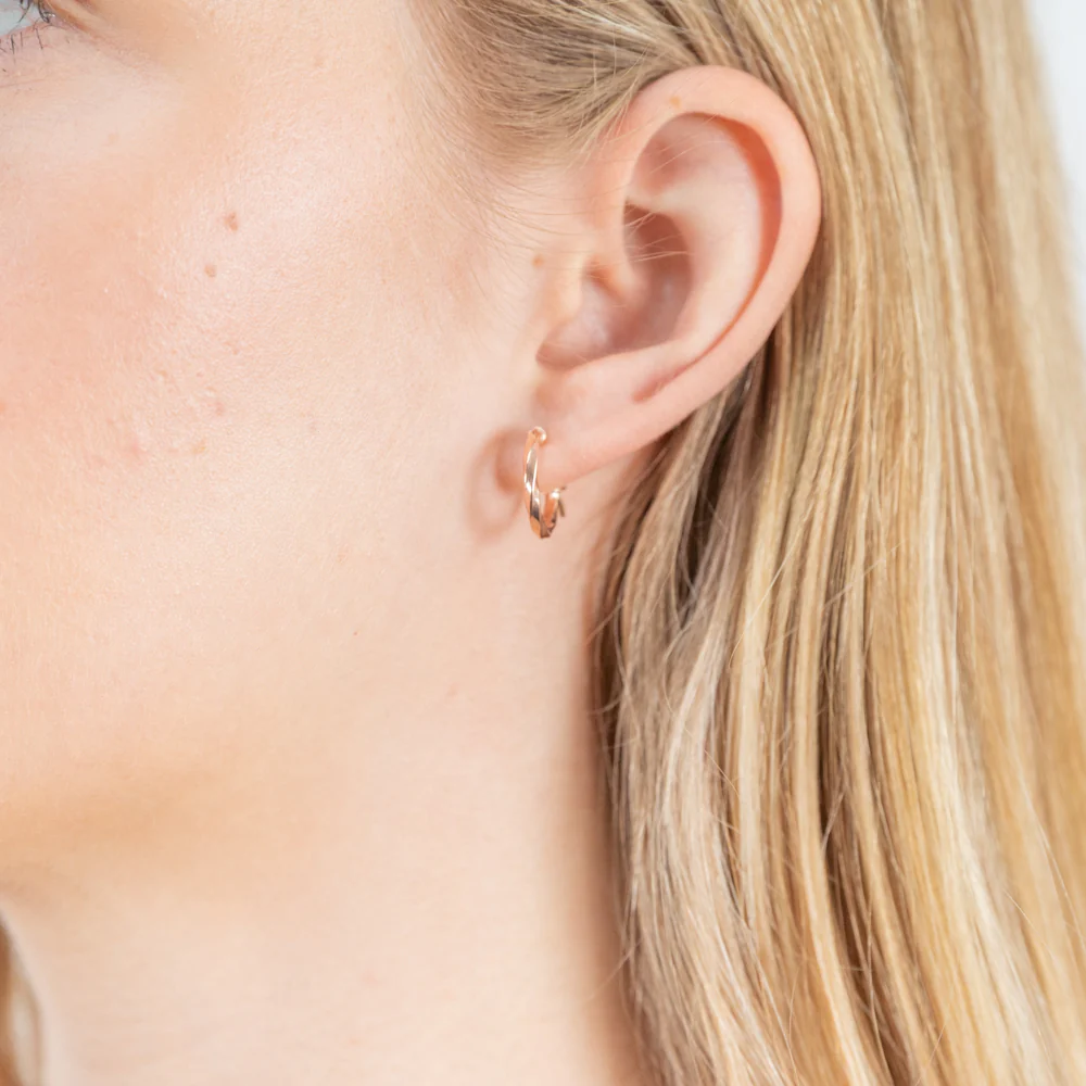 9ct Rose Gold Silver Filled 10mm Twist Hoop Earrings - Image 2