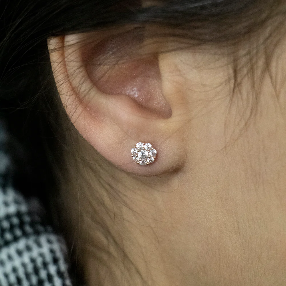 9ct Rose Gold Silver Filled Cubic Zirconia Flower Studs - Image 2