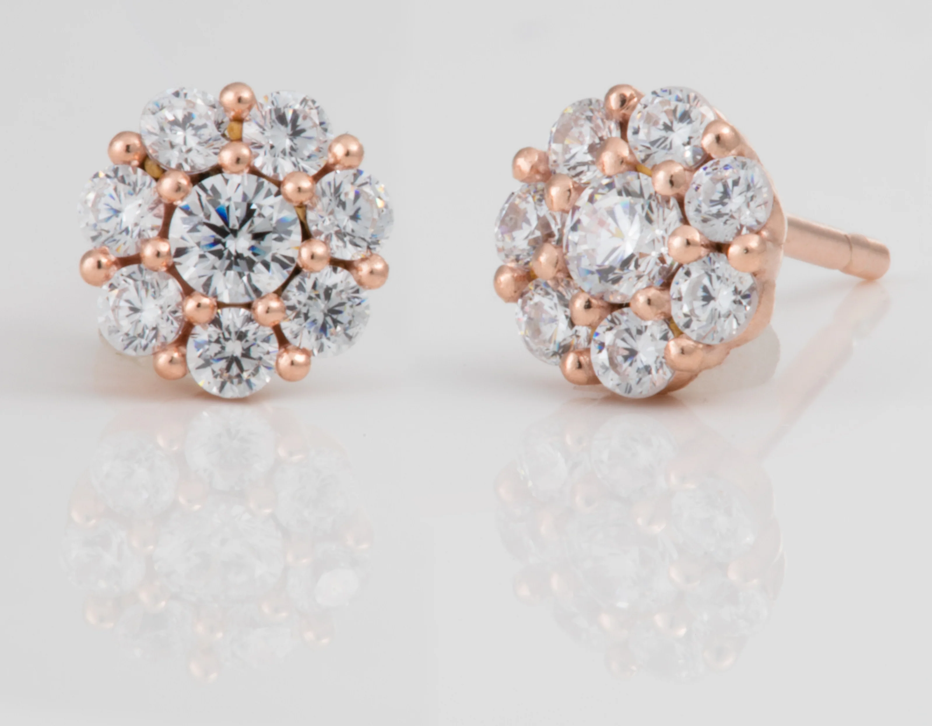 9ct Rose Gold Silver Filled Cubic Zirconia Flower Studs - Image 3