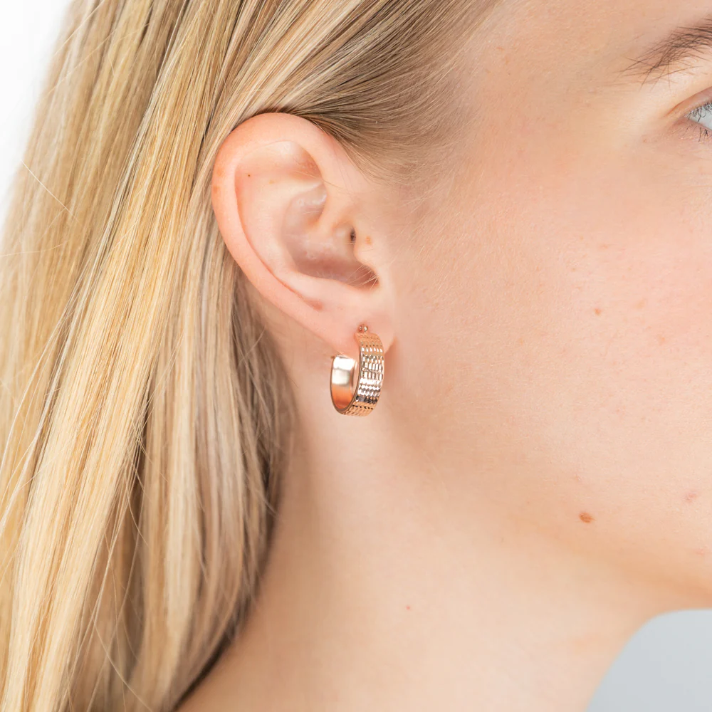 9ct Rose Gold Silver Filled Diamond Cut Hoop Earrings - Image 2