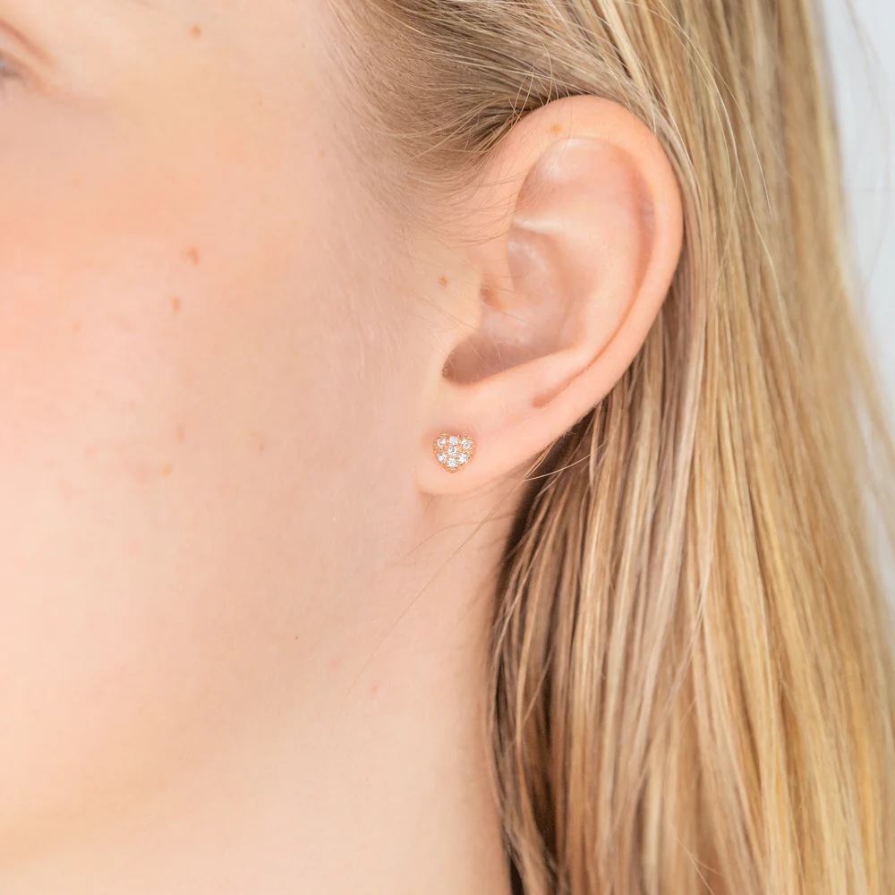 9ct Rose Gold Silver Filled Heart Cubic Zirconia Studs - Image 2