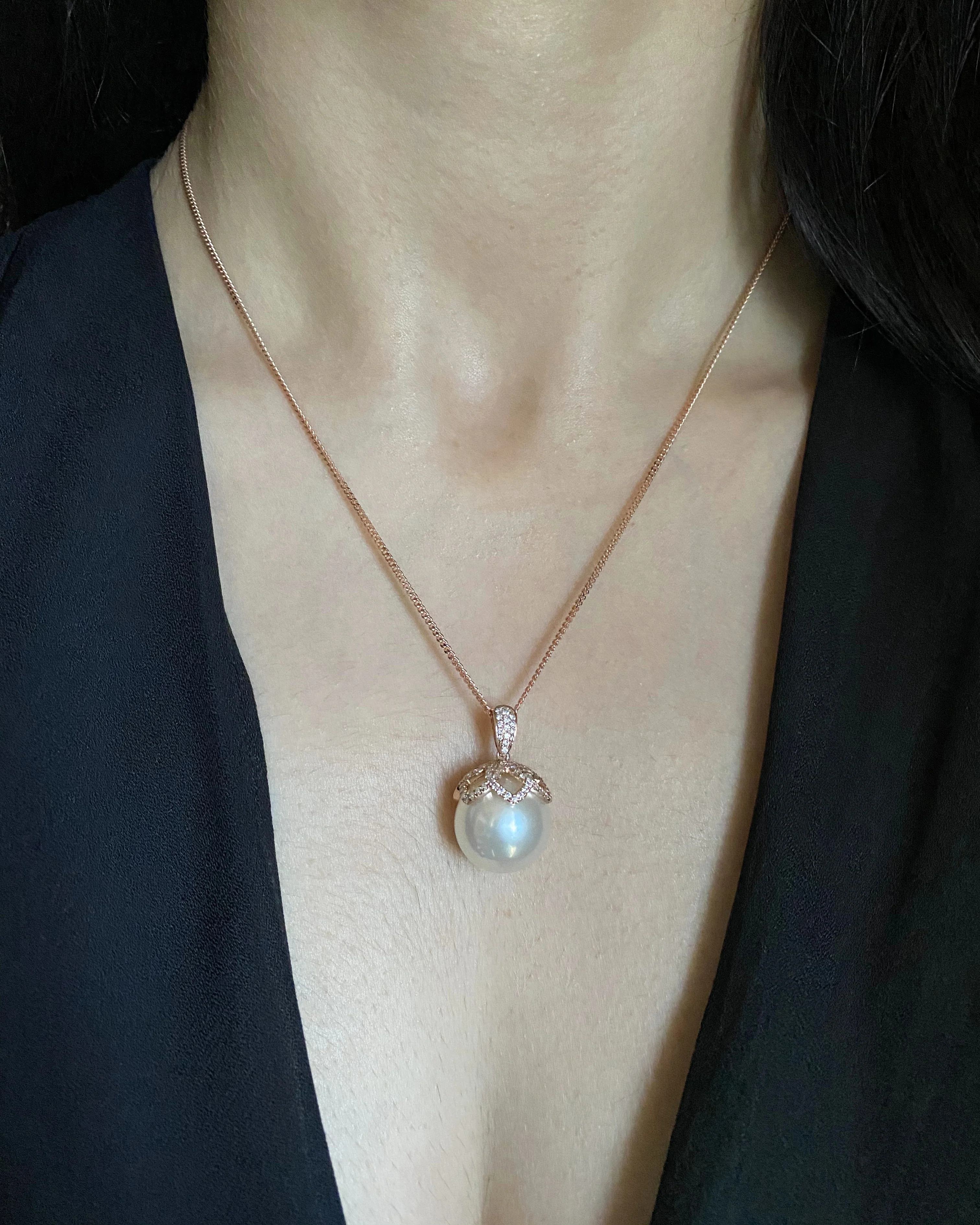 9ct Rose Gold South Sea Pearl & Diamond Pendant - Image 2