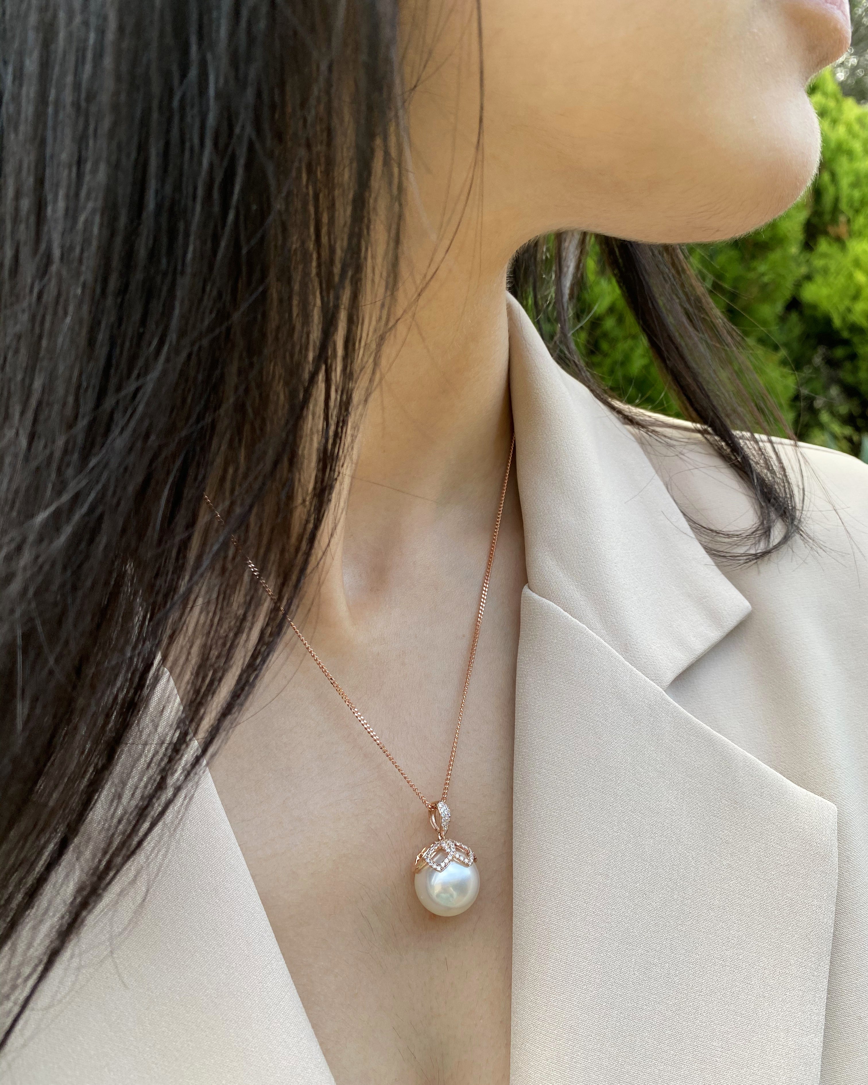 9ct Rose Gold South Sea Pearl & Diamond Pendant - Image 3