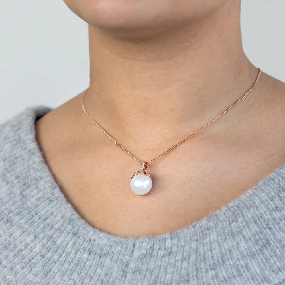 9ct Rose Gold South Sea Pearl & Diamond Pendant - Image 4