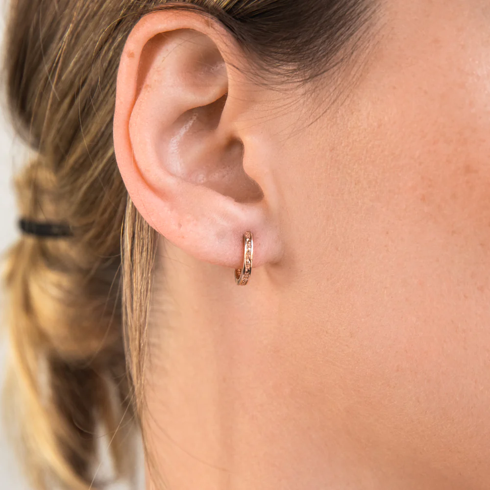 9ct Rose Gold Textured Diamond Cut Huggies Earrings - Image 2